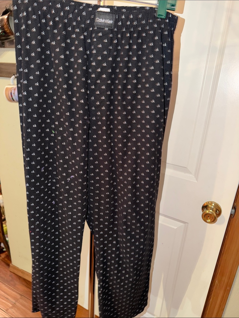 Calvin Klein Black Wide-Leg Pants with White Logo Print